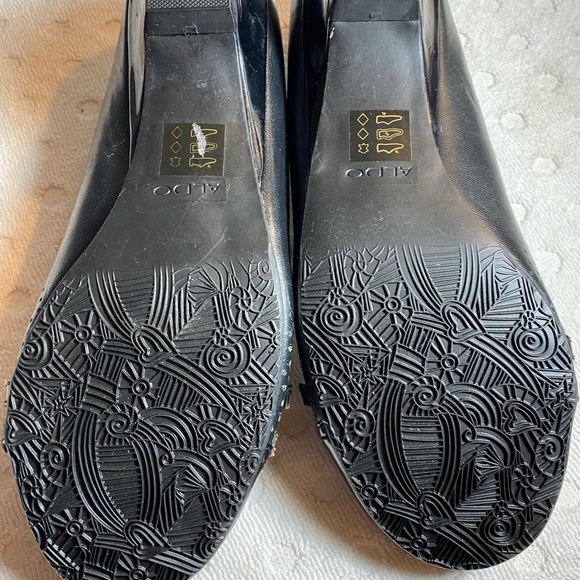 Aldo Women Ballet Flat Pumps Black Leather Perforated Buckle Slip On Low Heel - Picture 6 of 16